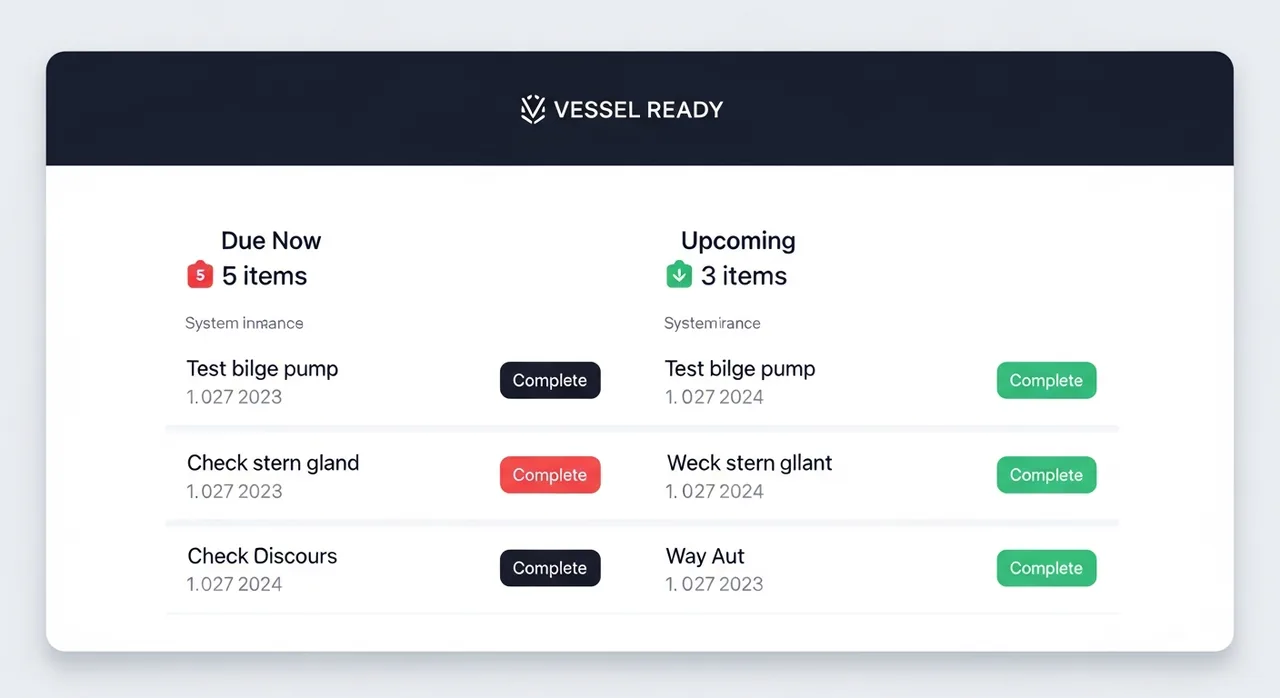 Vessel Ready readiness dashboard showing maintenance status for a boat